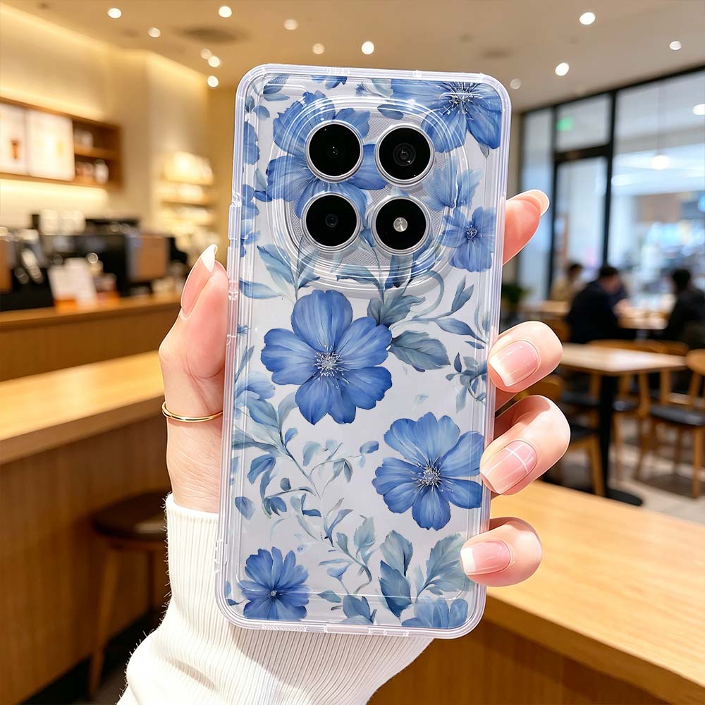 Xiaomi Poco X6 - Casing Ponsel Motif Bunga Warna Biru